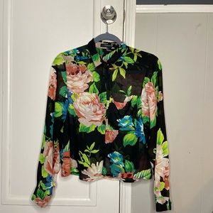 Flowered button long sleeve shirt